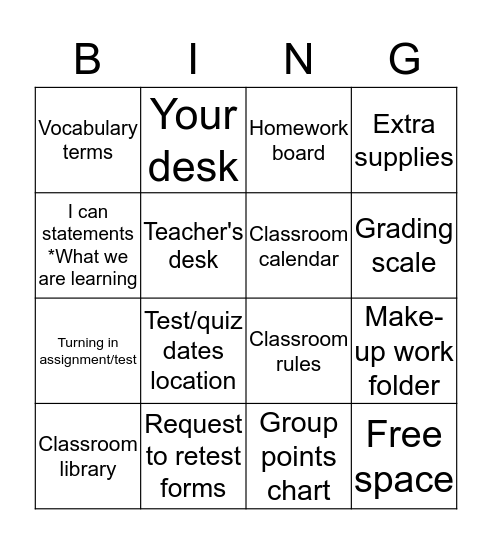 Open House Bingo Card