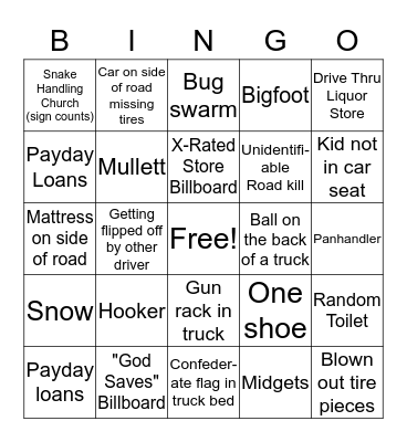 Road Trip Bingo! Bingo Card