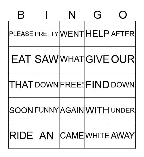 Dolch Bingo 2 Bingo Card