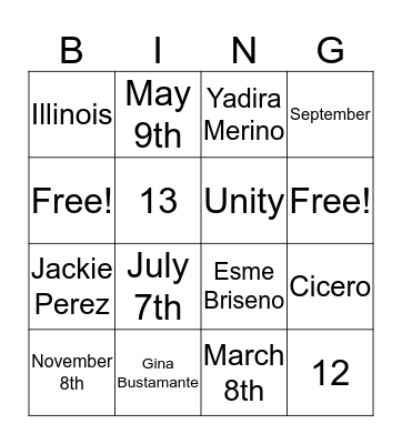 All About Me Bingo Card