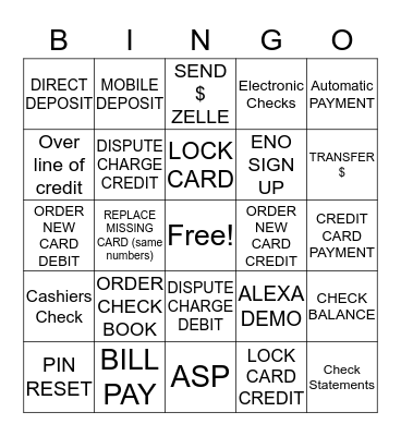 SELF SERVICE  Bingo Card
