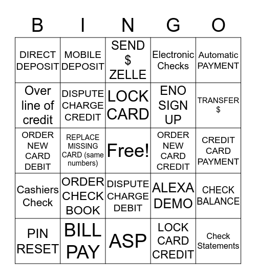SELF SERVICE  Bingo Card