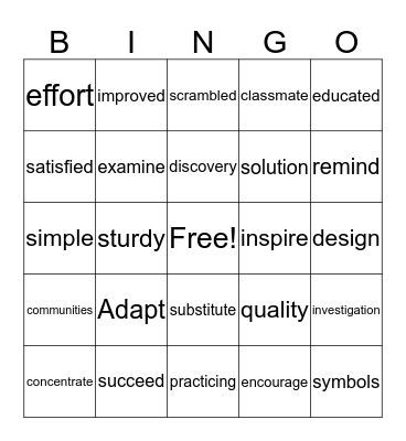 Vocabulary Bingo Card