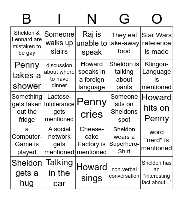 The Big Bang Theory Bingo Card