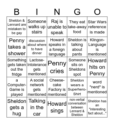 The Big Bang Theory Bingo - Season 1/ Episode 1 Bingo Card