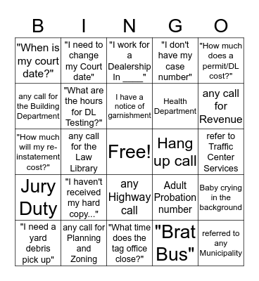 Customer Service Week Bingo Card