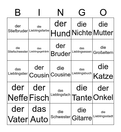 Wie heißen... Bingo Card