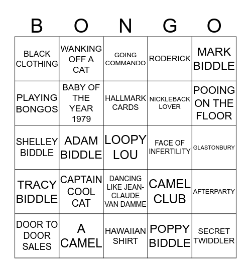 THE BONGO DAVE BIG BADASS BINGO GAME Bingo Card