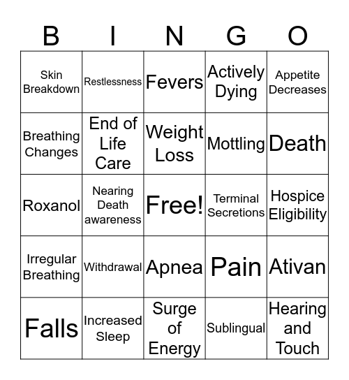 HOSPICE BINGO Card