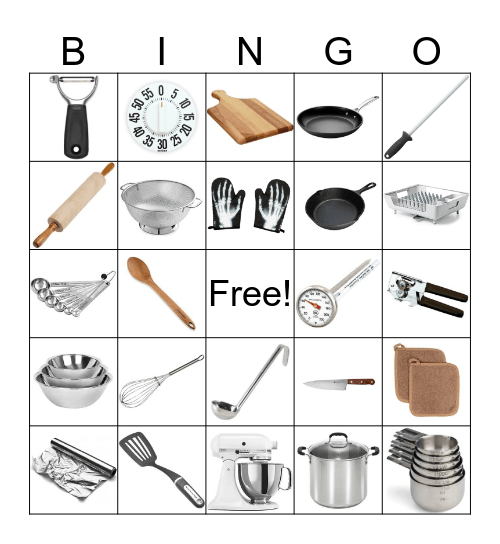 Kitchen Utensils Bingo Card