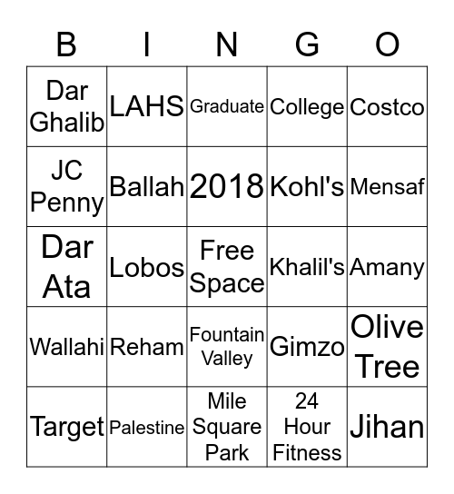 Amany's Graduation Party 2018 Bingo Card