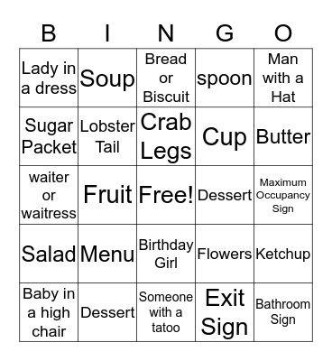 Wendy's Red Lobster Bingo Card