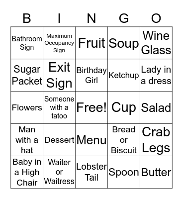 Wendy's Red Lobster Bingo Card