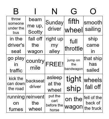 Transportation and Travel IDIOMS Bingo Card