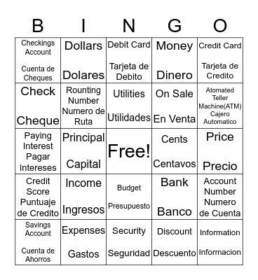 MONEY SKILLS Bingo Card