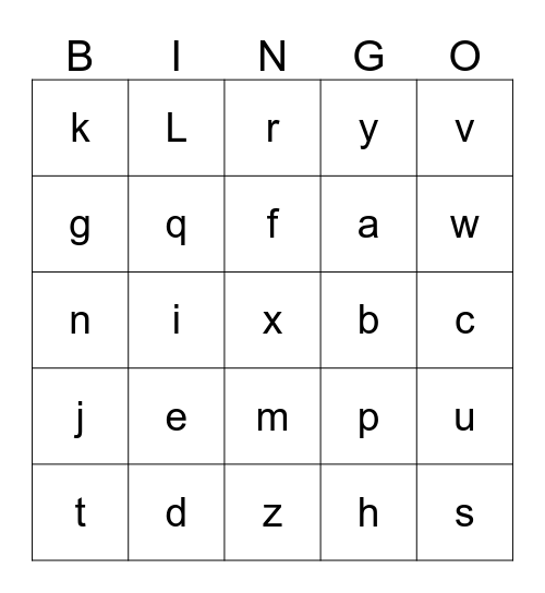 Alphabet Bingo Card