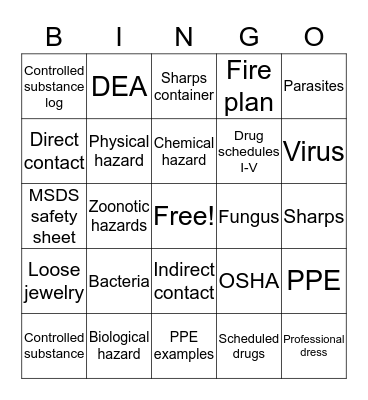 Vet 1 Safety Review Bingo Card