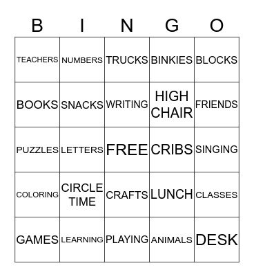 DAY CARE BINGO Card