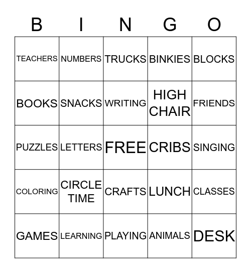 DAY CARE BINGO Card