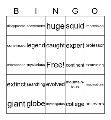 Bigfoot What's the Evidence? Bingo Card