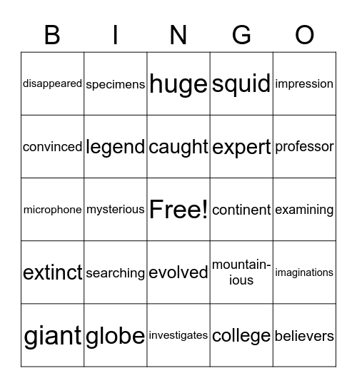 Bigfoot What's the Evidence? Bingo Card