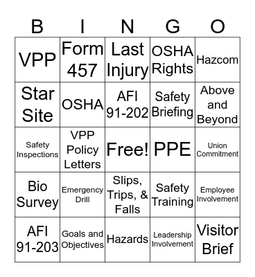 SAFETY BINGO Card