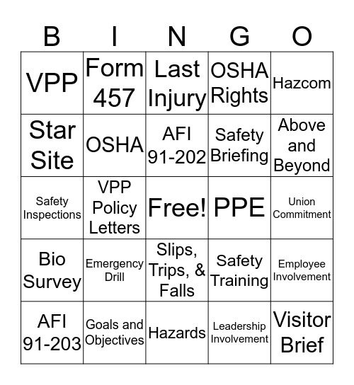 SAFETY BINGO Card