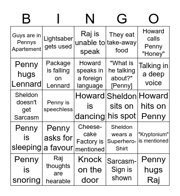 The Big Bang Theory Bingo - Season 1/ Episode 2 Bingo Card