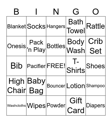 Le' Leota & Zion's Baby Shower Bingo Card