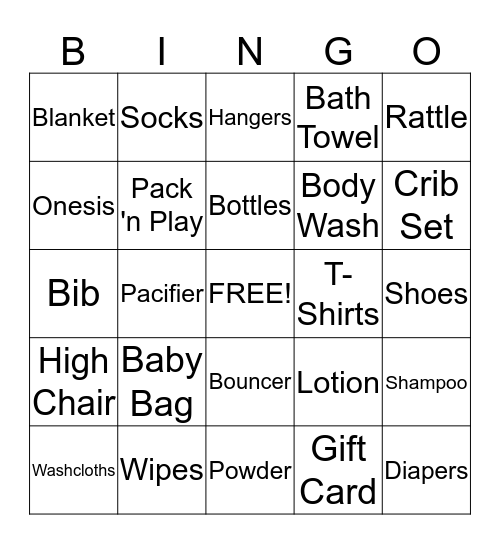 Le' Leota & Zion's Baby Shower Bingo Card