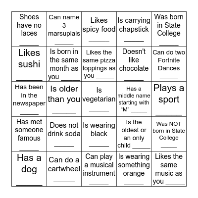 Find Someone Who... Bingo Card