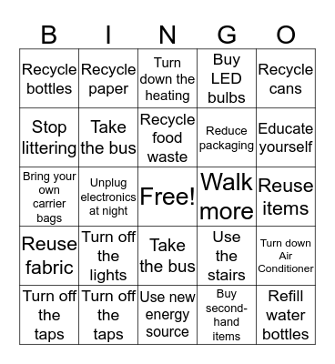 Save our Earth Bingo Card
