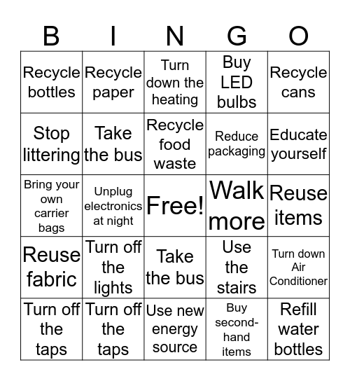 Save our Earth Bingo Card