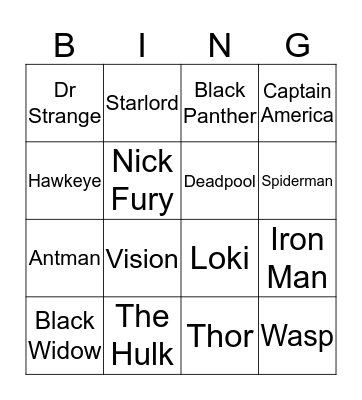 The Avengers Bingo Card