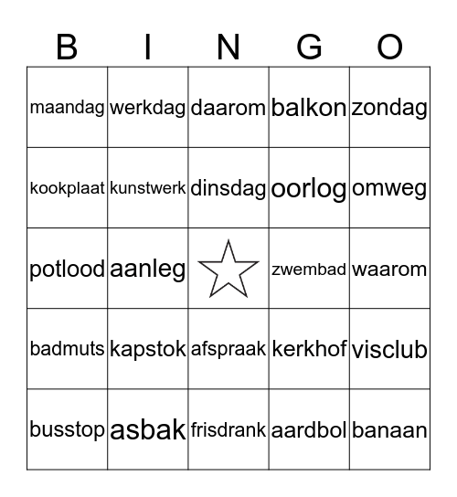 woorden bingo Card