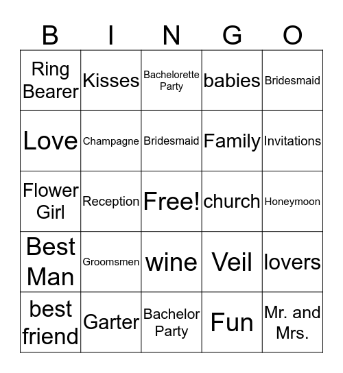 Razan's Bridal Shower  Bingo Card