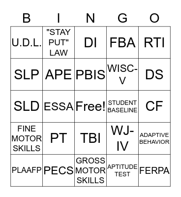 SPED BINGO  Bingo Card