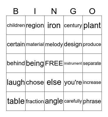 STAR WORDS Bingo Card