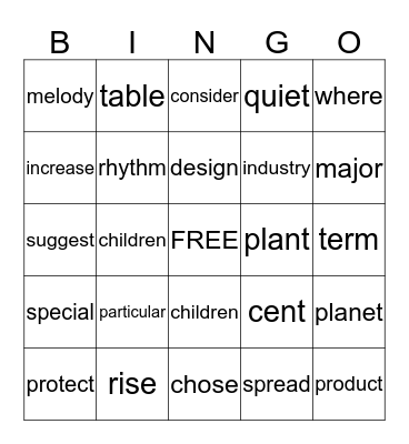 STAR WORDS Bingo Card