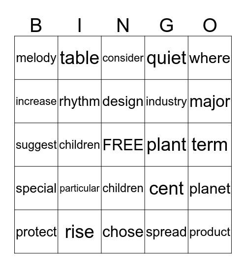 STAR WORDS Bingo Card