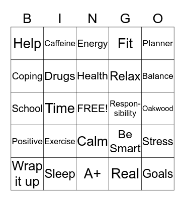 Wellness and Stress Management Bingo Card