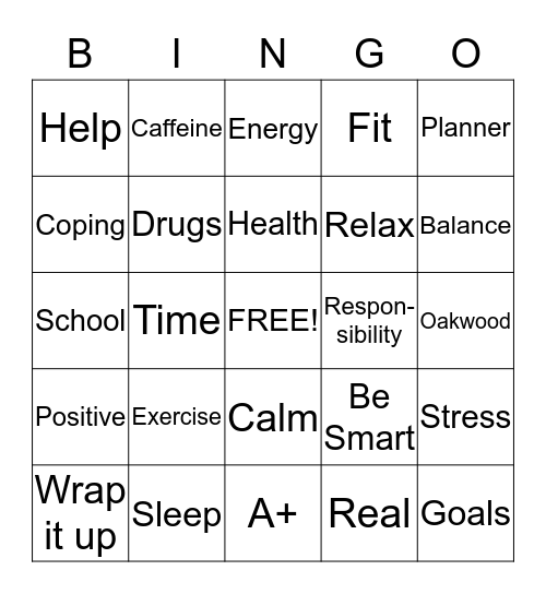 Wellness and Stress Management Bingo Card