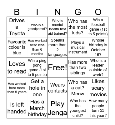 Canaccede Bingo - Get to know your coworkers! Bingo Card