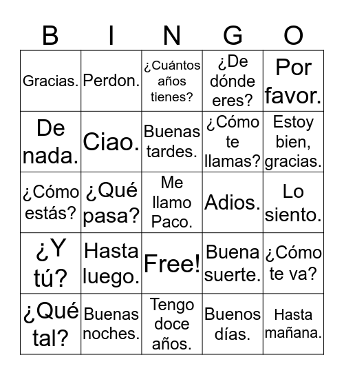 Saludos y Cortesías Bingo Card