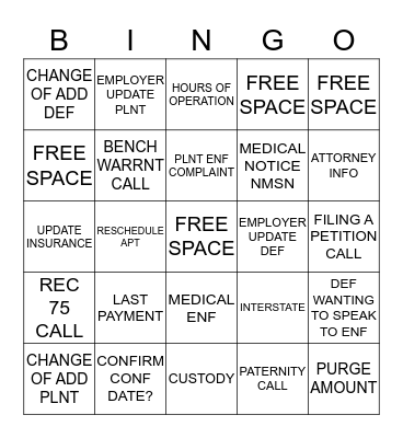 PHONE CALLS BINGO Card