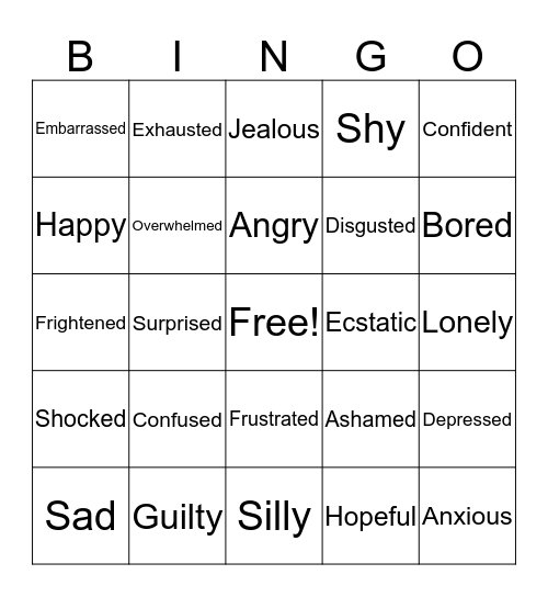 Feelings Bingo Card