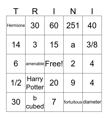 Trini Extra Lessons September 2018 Bingo Card