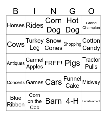 State Fair Bingo Card