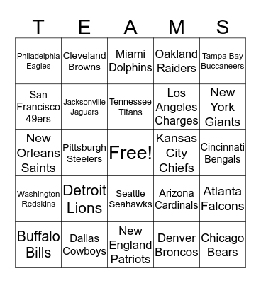 NFL Football  Bingo Card