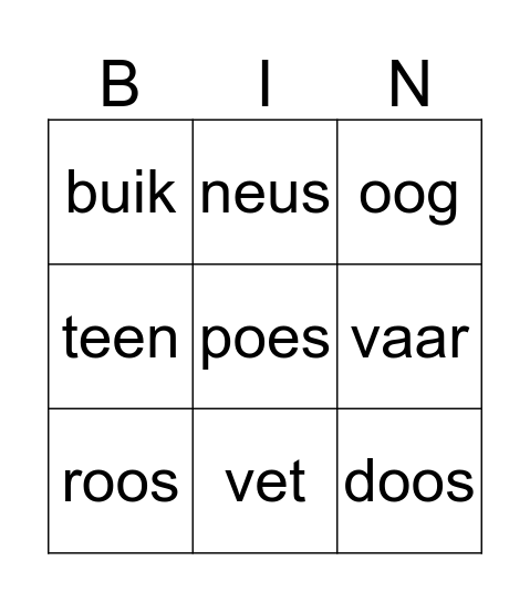 groep 3 Bingo Card